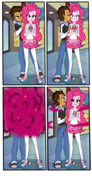Size: 1036x2000 | Tagged: safe, artist:nekojackun, commissioner:imperfectxiii, character:pinkie pie, oc, oc:copper plume, comic:the copperpie chronicles, my little pony:equestria girls, bedroom eyes, blushing, canon x oc, canterlot high, clothing, comic, commission, converse, copperpie, cupcake, cute, explosion, female, food, freckles, glasses, jeans, kiss on the cheek, kissing, legs, licking, licking lips, lidded eyes, male, messy, messy hair, miniskirt, neckerchief, pants, pantyhose, sandals, shipping, shirt, shoes, skirt, sneakers, straight, surprise kiss, surprised, tongue out