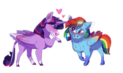 Size: 2000x1200 | Tagged: safe, artist:uunicornicc, character:rainbow dash, character:twilight sparkle, character:twilight sparkle (alicorn), species:alicorn, species:pony, ship:twidash, chibi, colored sketch, female, flower, lesbian, mouth hold, shipping, simple background, white background