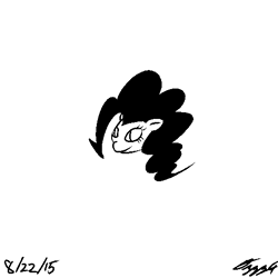 Size: 512x512 | Tagged: safe, artist:ozzyg, character:pinkie pie, species:pony, female, head only, mare, monochrome, solo