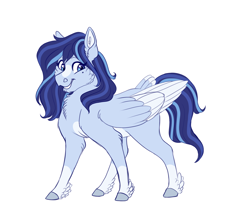 Size: 1700x1500 | Tagged: safe, artist:uunicornicc, oc, oc only, oc:azure, species:pegasus, species:pony, blaze (coat marking), feathered fetlocks, female, mare, pale belly, simple background, socks (coat marking), solo, tail feathers, two toned wings, white background, wings