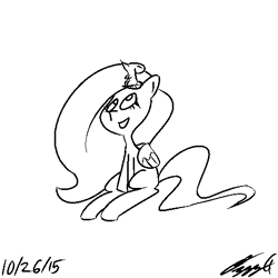 Size: 512x512 | Tagged: safe, artist:ozzyg, character:fluttershy, species:pegasus, species:pony, female, mare, monochrome, rat, sitting, sitting on head