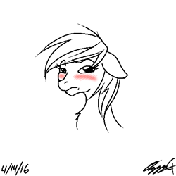 Size: 512x512 | Tagged: safe, artist:ozzyg, character:rainbow dash, species:pony, blushing, bust, female, partial color, solo