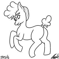 Size: 576x576 | Tagged: safe, artist:ozzyg, character:svengallop, species:earth pony, species:pony, butt, glasses, male, monochrome, plot, solo, stallion