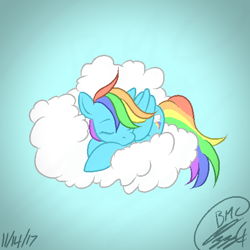 Size: 512x512 | Tagged: safe, artist:ozzyg, character:rainbow dash, species:pegasus, species:pony, cloud, eyes closed, female, mare, on a cloud, solo