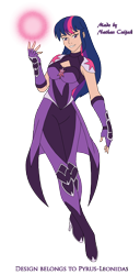 Size: 1398x2733 | Tagged: safe, artist:pyrus-leonidas, part of a set, character:twilight sparkle, species:human, series:mortal kombat:defenders of equestria, clothing, crossover, female, fingerless gloves, gloves, high heels, high res, humanized, looking at you, magic orb, mortal kombat, part of a series, shoes, simple background, solo, transparent background, video game crossover, woman
