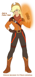 Size: 1365x2973 | Tagged: safe, artist:pyrus-leonidas, part of a set, character:applejack, species:human, series:mortal kombat:defenders of equestria, belt, boots, claw, clothing, cosplay, costume, cowboy hat, erron black, female, freckles, hat, humanized, looking at you, magic, mortal kombat, mortal kombat 11, pants, part of a series, shoes, simple background, smiling, solo, stetson, transparent background, video game crossover, woman