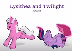 Size: 1280x905 | Tagged: safe, artist:moonlightfan, character:twilight sparkle, character:twilight sparkle (alicorn), species:alicorn, species:pony, species:unicorn, book, crossover, fanfic, fanfic art, fanfic cover, female, filly, filly twilight sparkle, fire emblem, fire emblem: three houses, lysithea von ordelia, ponified, siblings, sisters, twins, younger