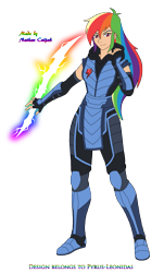 Size: 1767x2932 | Tagged: safe, artist:pyrus-leonidas, part of a set, character:rainbow dash, species:human, series:mortal kombat:defenders of equestria, alternate hairstyle, boots, clothing, crossover, female, fingerless gloves, gloves, hood, humanized, lighting, lightning, looking at you, mortal kombat, pants, part of a series, rainbow, shoes, simple background, smiling, solo, transparent background, video game crossover, weapon, woman