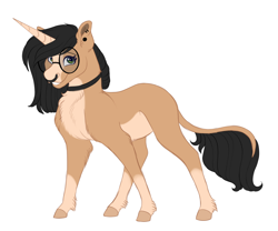 Size: 1800x1500 | Tagged: safe, artist:uunicornicc, oc, oc only, oc:ashleigh, species:pony, species:unicorn, chest fluff, ear piercing, female, glasses, leonine tail, mare, nose piercing, nose ring, piercing, simple background, solo, white background