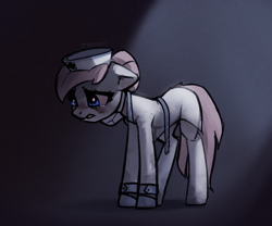 Size: 1338x1115 | Tagged: safe, artist:freeedon, character:nurse redheart, species:earth pony, species:pony, coronavirus, covid-19, crying, damn corona, face mask, female, floppy ears, looking down, mare, mask, n95, ppe, sad, solo, standing, teary eyes, three quarter view, tired
