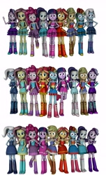 Size: 4192x6896 | Tagged: safe, artist:fazbearsparkle, character:applejack, character:fluttershy, character:pinkie pie, character:rainbow dash, character:rarity, character:starlight glimmer, character:sunset shimmer, character:trixie, character:twilight sparkle, my little pony:equestria girls, 3d, alternate outfits, bare shoulders, clothing, dress, fall formal outfits, humane five, humane seven, humane six, looking at you, simple background, sleeveless, source filmmaker, strapless, white background
