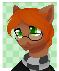 Size: 814x984 | Tagged: safe, artist:nika-rain, oc, species:earth pony, species:pony, bust, commission, cute, glasses, male, portrait, simple background, solo