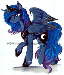 Size: 1726x2016 | Tagged: safe, artist:julunis14, character:princess luna, species:alicorn, species:pony, constellation, female, graph paper, mare, solo, traditional art, watermark