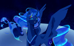 Size: 1188x740 | Tagged: safe, artist:clefficia, character:princess luna, species:alicorn, species:pony, female, moon, nightmare moon armor, solo, stars