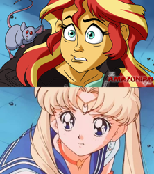 Size: 1600x1800 | Tagged: safe, artist:atariboy2600, artist:bluecarnationstudios, character:sunset shimmer, comic:the amazonian effect, my little pony:equestria girls, explicit series, meme, mouse, redraw, sailor moon, sailor moon redraw meme, serena tsukino, tsukino usagi