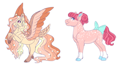 Size: 3355x1800 | Tagged: safe, artist:uunicornicc, oc, oc only, parent:apple bloom, parent:diamond tiara, parent:fluttershy, parent:rainbow dash, parents:diamondbloom, parents:flutterdash, species:earth pony, species:pegasus, species:pony, bow, colored wings, female, magical lesbian spawn, mare, multicolored wings, offspring, simple background, tail bow, white background, wings