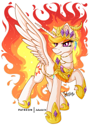 Size: 1600x2263 | Tagged: safe, artist:julunis14, character:nightmare star, species:alicorn, species:pony, female, fire, jewelry, regalia, simple background, solo, transparent background