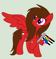 Size: 1244x1312 | Tagged: safe, artist:circuspaparazzi5678, base used, oc, oc:panda flare, species:pegasus, species:pony, brown mane, female, magenta eyes, male, panda cutie mark, pride flag, pride month, red coat, smiling, solo, straight, straight ally flag