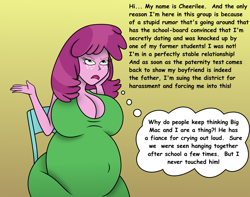 Size: 1700x1341 | Tagged: safe, artist:foxtide888, artist:pacificside18, character:cheerilee, my little pony:equestria girls, belly, belly button, big belly, big breasts, breasts, busty cheerilee, chair, cleavage, huge breasts, implied big macintosh, pregnant, pregnant equestria girls, thought bubble