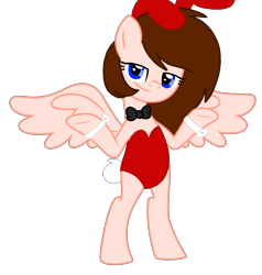 Size: 1532x1612 | Tagged: safe, artist:circuspaparazzi5678, base used, oc, oc only, oc:breanna, species:pegasus, species:pony, bow tie, bunny ears, bunny suit, bunny tail, clothing, red, show accurate, simple background, smiling, smirk, solo, transparent background