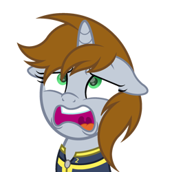 Size: 1800x1800 | Tagged: safe, artist:ponkus, oc, oc only, oc:littlepip, species:pony, species:unicorn, fallout equestria, bust, clothing, fanfic, fanfic art, female, floppy ears, horn, mare, open mouth, portrait, simple background, solo, transparent background, vault suit