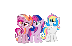 Size: 2102x1352 | Tagged: safe, artist:circuspaparazzi5678, base used, oc, oc only, species:earth pony, species:pegasus, species:pony, species:unicorn, bisexual, bisexual pride flag, female, lesbian, lesbian pride flag, pansexual, pansexual pride flag, pride flag, pride month, pride ponies, simple background, transparent background