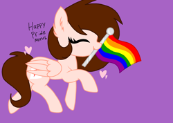 Size: 2154x1532 | Tagged: safe, artist:circuspaparazzi5678, base used, oc, oc:breanna, species:pegasus, species:pony, brown mane, gay pride flag, mouth hold, pride, pride flag, pride month, rainbow, rainbow pride, solo
