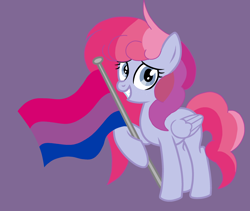 Size: 2740x2313 | Tagged: safe, artist:circuspaparazzi5678, base used, oc, oc only, oc:spectrum cannon, parent:pinkie pie, parent:rainbow dash, parents:pinkiedash, species:pegasus, species:pony, bisexual pride flag, female, magical lesbian spawn, mare, next generation, offspring, pride, pride flag, pride month, purple background, simple background, solo