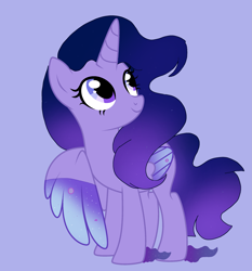 Size: 2445x2620 | Tagged: safe, artist:circuspaparazzi5678, base used, oc, oc only, oc:eclipsed shimmer, parent:princess luna, parent:twilight sparkle, parents:twiluna, species:alicorn, species:pony, alicorn oc, blue background, ethereal mane, female, horn, magical lesbian spawn, mare, next generation, offspring, request, simple background, solo, starry wings, wings