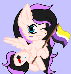 Size: 547x573 | Tagged: safe, artist:circuspaparazzi5678, base used, oc, oc:katherine perry, species:pegasus, species:pony, nonbinary, nonbinary pride flag, pride, pride flag, pride month, smiling, solo