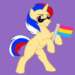 Size: 1200x1200 | Tagged: safe, artist:circuspaparazzi5678, base used, oc, oc:daring bash, species:pony, species:unicorn, pansexual, pansexual pride flag, pride, pride flag, pride month, solo, sunglasses