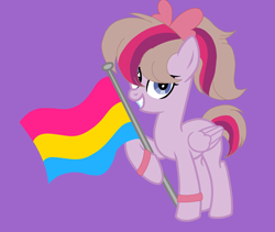 Size: 2740x2313 | Tagged: safe, artist:circuspaparazzi5678, base used, oc, oc:radiant dust, parent:angel wings, parent:twilight sparkle, species:pegasus, species:pony, bow, bracelet, jewelry, next generation, pansexual, pansexual pride flag, pride, pride flag, pride month, solo