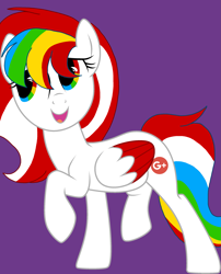 Size: 2289x2826 | Tagged: safe, artist:circuspaparazzi5678, base used, oc, oc:google plus, species:pegasus, species:pony, google plus logo, multicolored hair, rainbow eyes, rainbow hair, repost, solo, without pride flag