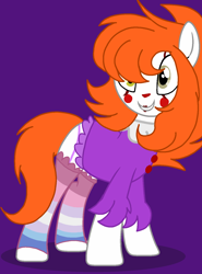 Size: 1128x1524 | Tagged: safe, artist:circuspaparazzi5678, base used, oc, oc:pennington the clown, species:earth pony, species:pony, bigender, clothing, clown, clown makeup, clown nose, clown pony, redesign, socks, solo