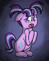 Size: 1280x1600 | Tagged: safe, artist:saburodaimando, character:starlight glimmer, species:pony, species:unicorn, crying, cute, female, filly, filly starlight glimmer, glimmerbetes, pigtails, sad, scared, solo, younger