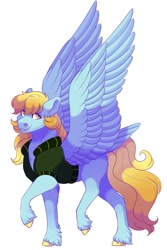 Size: 1024x1536 | Tagged: safe, artist:uunicornicc, oc, oc only, oc:morning zephyr, species:pegasus, species:pony, clothing, female, mare, simple background, solo, tail feathers, white background