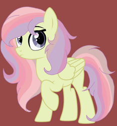 Size: 2092x2248 | Tagged: safe, artist:circuspaparazzi5678, base used, oc, oc:rainbow splash, parent:fluttershy, parent:rainbow dash, parents:flutterdash, species:pegasus, species:pony, magical lesbian spawn, multicolored hair, offspring, rainbow hair, red background, simple background, solo