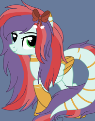 Size: 1896x2418 | Tagged: safe, artist:circuspaparazzi5678, base used, oc, oc:kireiinaa, species:pegasus, species:pony, blue and green eyes, bow, long mane, long tail, solo, stripes