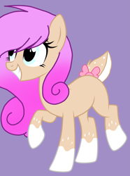 Size: 1725x2320 | Tagged: safe, artist:circuspaparazzi5678, base used, oc, oc:tiffany stars, species:deer, species:earth pony, species:pony, bow, curly hair, deer tail, original species, solo