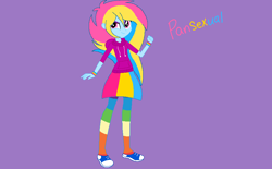 Size: 884x549 | Tagged: safe, artist:circuspaparazzi5678, base used, oc, oc:pansexual, my little pony:equestria girls, clothing, converse, hoodie, rainbow socks, shoes, skirt, socks, solo, striped socks, wristband