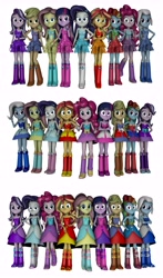 Size: 4192x7152 | Tagged: safe, artist:fazbearsparkle, character:applejack, character:fluttershy, character:pinkie pie, character:rainbow dash, character:rarity, character:starlight glimmer, character:sunset shimmer, character:trixie, character:twilight sparkle, character:twilight sparkle (eqg), species:eqg human, my little pony:equestria girls, 3d, alternative outfit, boots, clothing, dress, fall formal outfits, looking at you, shoes, simple background, source filmmaker