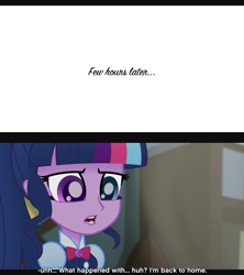 Size: 3120x3510 | Tagged: safe, artist:aryatheeditor, character:twilight sparkle, character:twilight sparkle (scitwi), species:eqg human, my little pony:equestria girls, bow tie, comic, female, geode of telekinesis, heterochromia, jewelry, magical geodes, movie reference, outfit, pendant, powerful sparkle, solo, subtitles