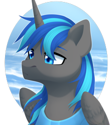 Size: 1326x1500 | Tagged: safe, artist:nika-rain, oc, oc only, species:alicorn, species:pony, alicorn oc, bust, commission, cute, horn, male, portrait, simple background, solo, wings