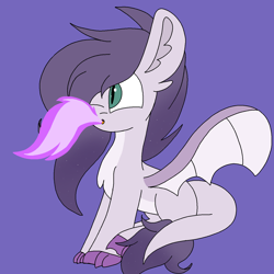 Size: 1378x1378 | Tagged: safe, artist:circuspaparazzi5678, oc, oc:amethyst, parent:rarity, parent:spike, species:dracony, species:dragon, species:pony, claws, dragon wings, fire, hybrid, solo, wings