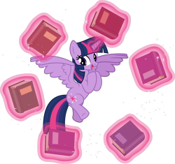 Size: 8000x7520 | Tagged: safe, artist:chrzanek97, artist:yanoda, character:twilight sparkle, character:twilight sparkle (alicorn), species:alicorn, species:pony, episode:shadow play, g4, my little pony: friendship is magic, .svg available, absurd resolution, book, cute, cutie mark, female, flying, levitation, magic, mare, open mouth, solo, telekinesis, that pony sure does love books, twiabetes, vector