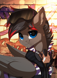 Size: 1300x1779 | Tagged: safe, artist:redchetgreen, oc, oc only, oc:graffiti, species:pegasus, species:pony, bandana, blue eyes, cute, handsome, male, smiling, solo, stallion