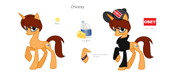 Size: 6000x2608 | Tagged: safe, artist:darbypop1, oc, oc only, oc:cheesy, species:pony, species:unicorn, cap, clothing, hat, hoodie, male, simple background, solo, stallion, transparent background