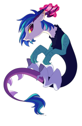 Size: 2600x4000 | Tagged: safe, artist:yaaaco, character:dj pon-3, character:vinyl scratch, species:draconequus, draconequified, female, glowing horn, horn, magic, simple background, solo, species swap, transparent background