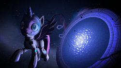 Size: 2560x1440 | Tagged: safe, artist:phenioxflame, character:twilight sparkle, character:twilight sparkle (alicorn), species:alicorn, species:pony, 3d, female, panicking, solo, source filmmaker, space, space suit, stargate