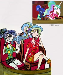 Size: 1747x2073 | Tagged: safe, artist:citi, screencap, character:princess celestia, character:princess luna, species:human, episode:between dark and dawn, g4, my little pony: friendship is magic, alternate hairstyle, crying, hair bun, humanized, makeup, ponytail, royal sisters, scene interpretation, screencap reference, sisters, starry hair